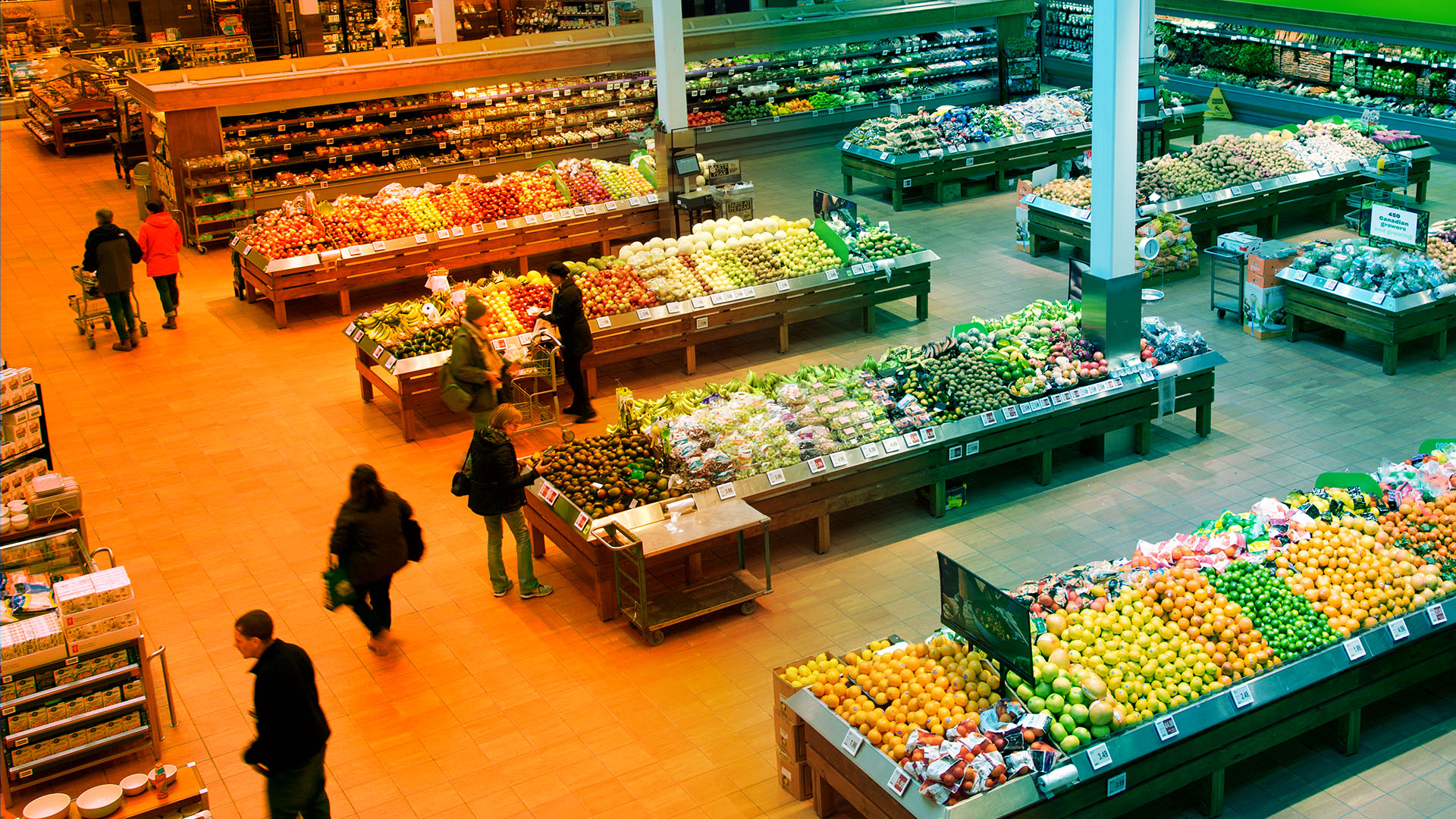 overhead view of grocery store