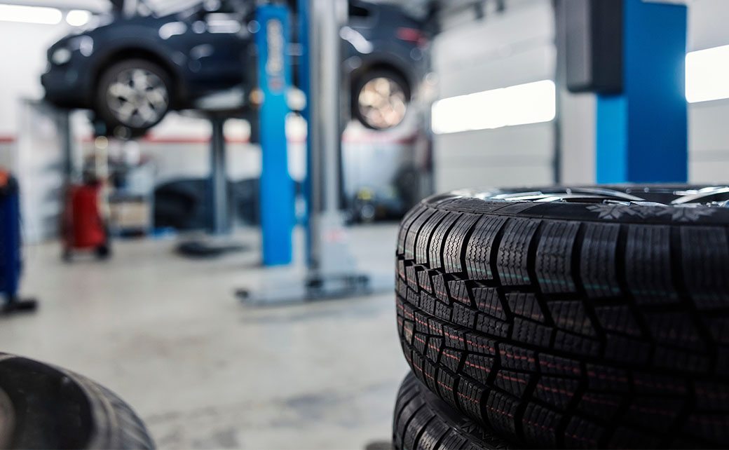 close up view of stack of tires at service center